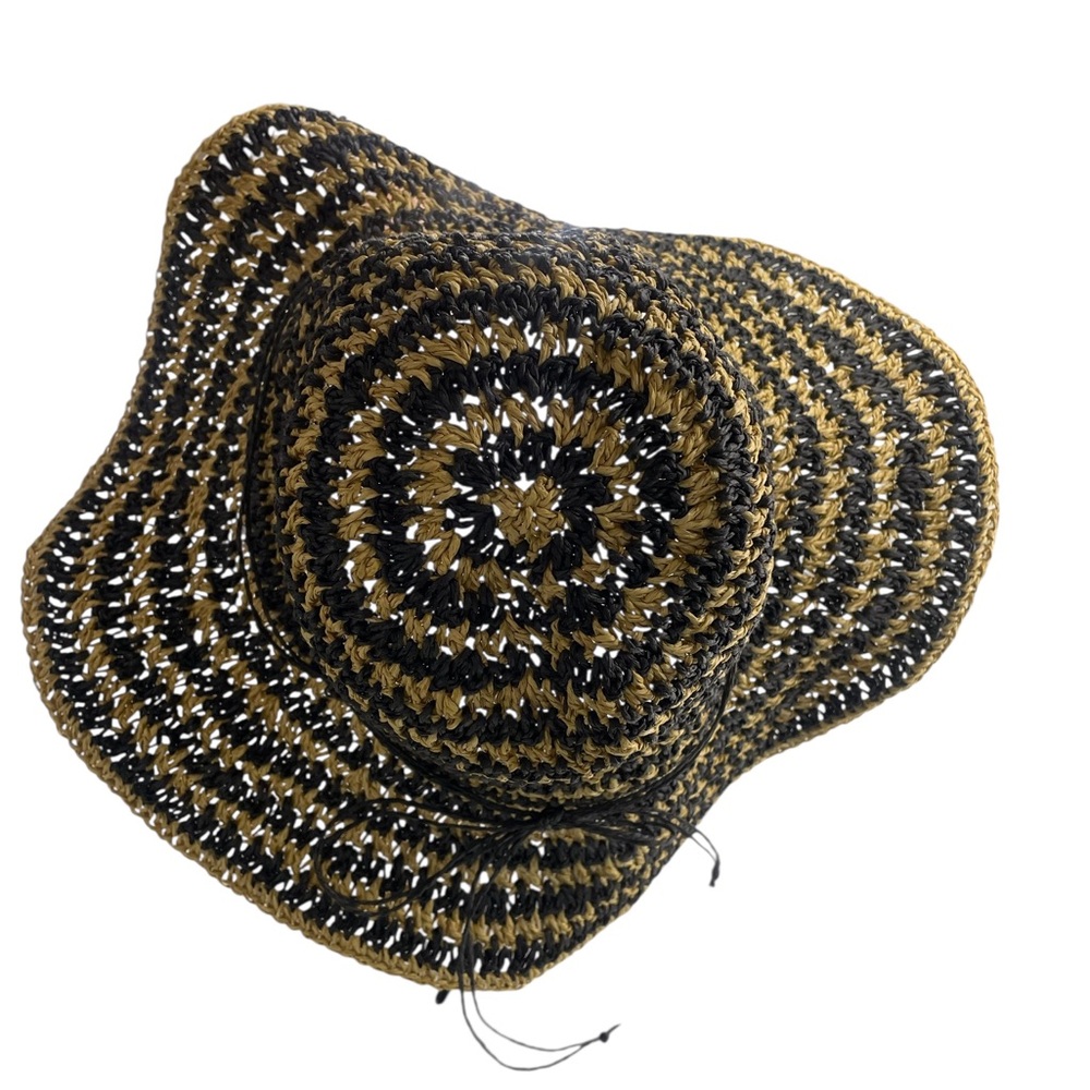 Nine West floppy,Chic,Sun,round,Black and Gold Striped Hat,NWT - Picture 3 of 9